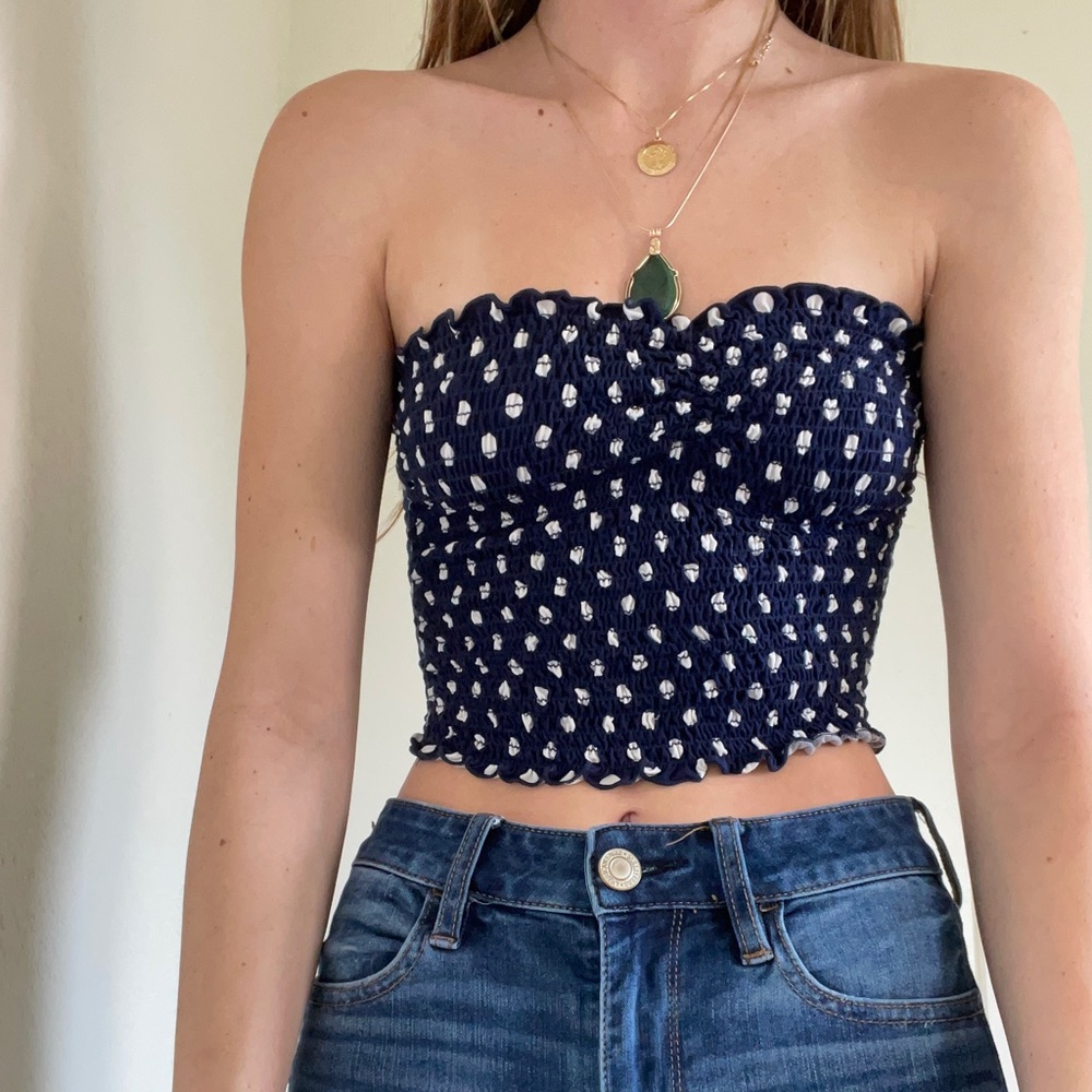 Urban Outfitters Polka Dot Navy Blue Tube Top